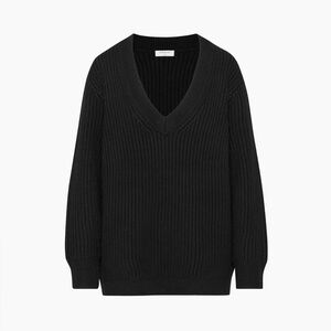 Aritzia Babaton Roger Sweater Long V-Neck 100% Merino Wool in Black Size S